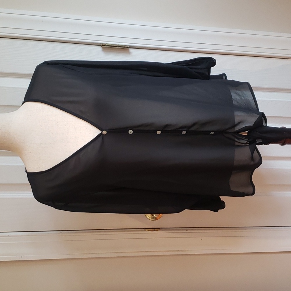 West Kei Black Sheer Blouse Tie Front Size Small